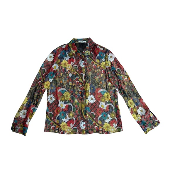 Alice + Olivia Tops - Alice + Olivia Willa Silk Blend Metallic Floral Button Down Blouse M luxury